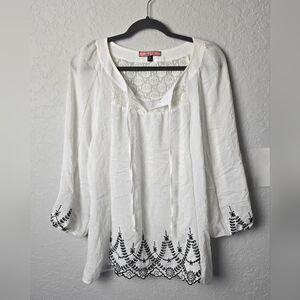 Olive Hill Embroidered White Peasant Cottagecore Women's Top sz XL